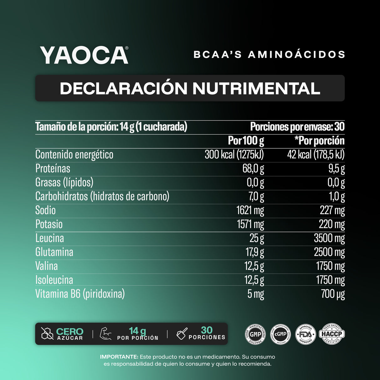BCAA’s Yaoca – Aminoácidos que Favorecen la Recuperación y el Rendimiento (30 porciones)