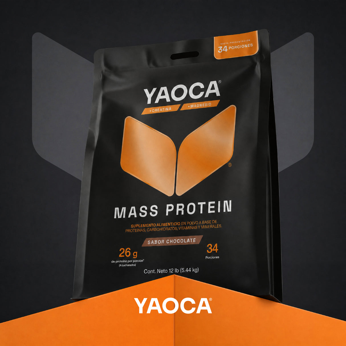 Proteína Mass Yaoca Sabor Chocolate – 26g de proteína con creatina, magnesio y vitaminas para mayor energía y recuperación (34 porciones)