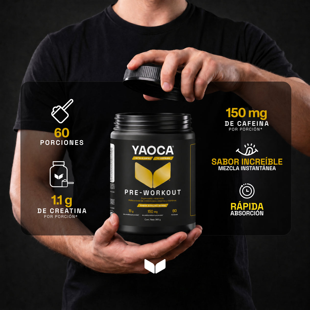 Pre-Workout Yaoca – Favorece tu Rendimiento con Beta-Alanina, Creatina y Vitaminas (60 porciones)