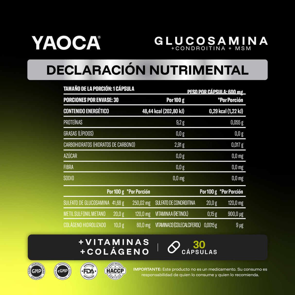 Glucosamina + Condroitina + MSM 30 Cáps , Dosis diaria, Soporte articular y movilidad con colágeno y vitaminas