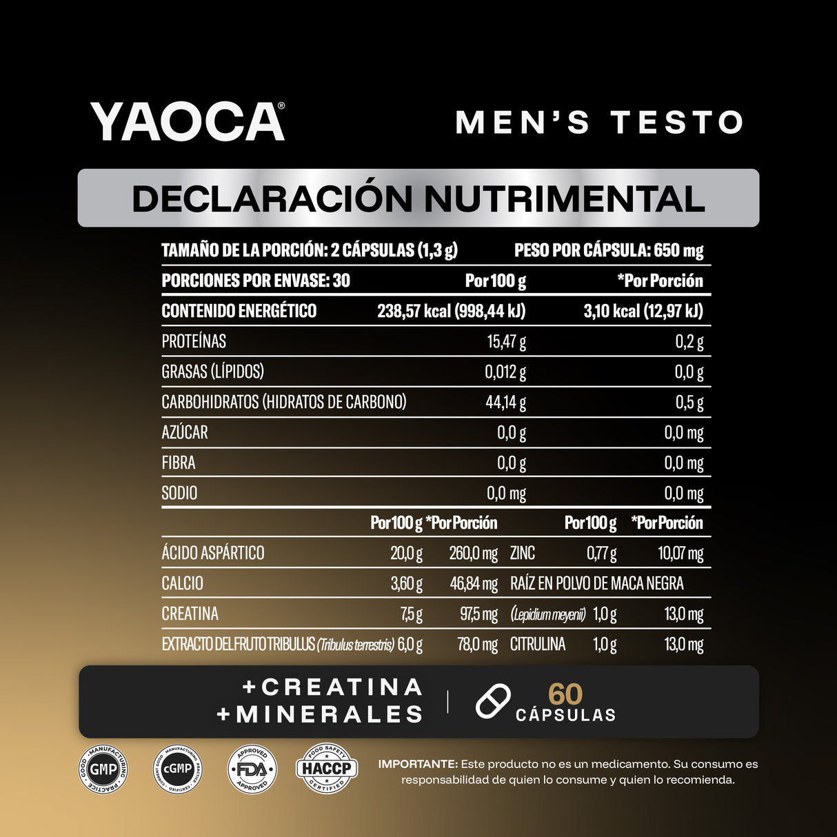 Men's Testo , 60 cáps, Fuerza y energía con creatina, tribulus y zinc