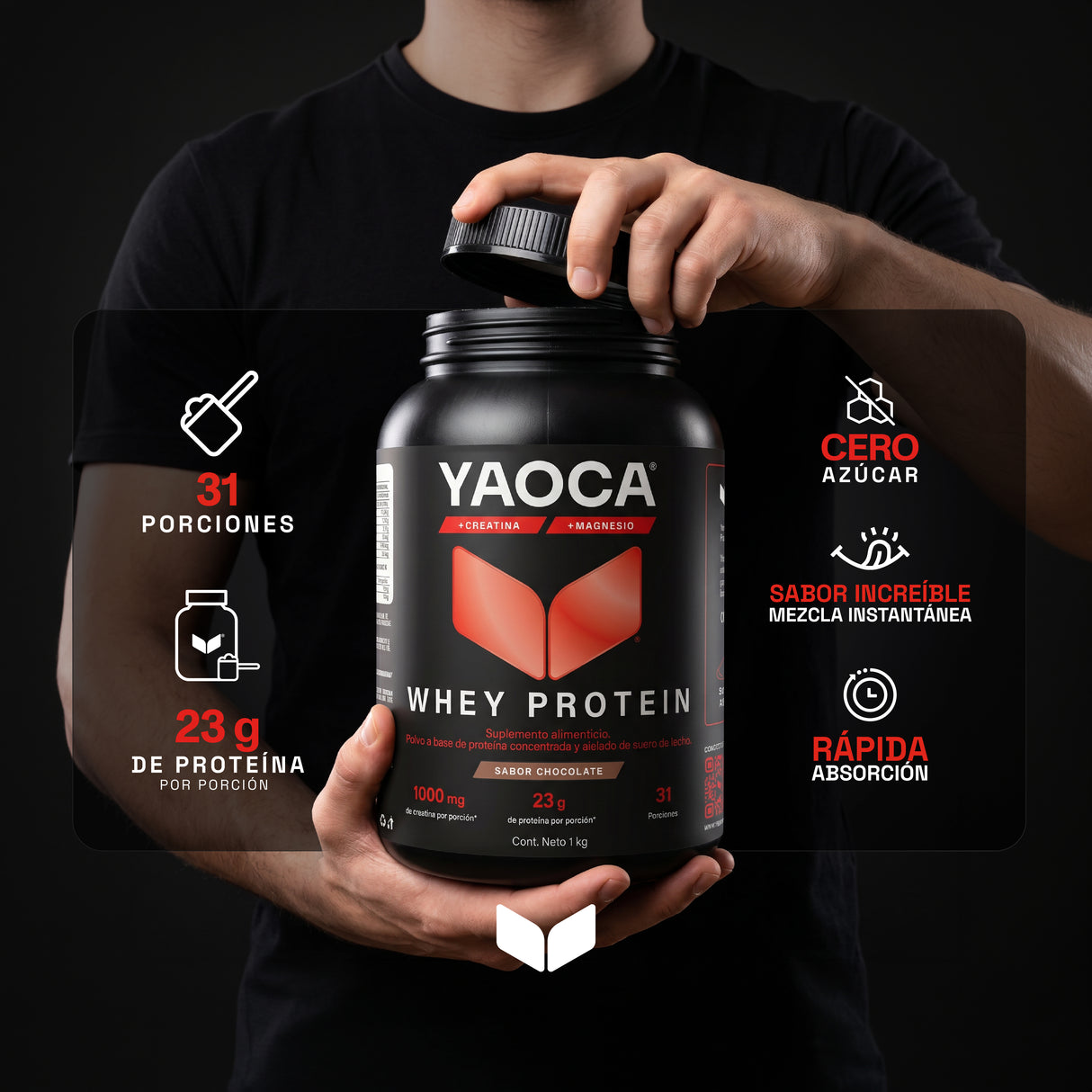 Proteína Whey 1kg - Máxima pureza con Creatina y Magnesio, 23g de proteína