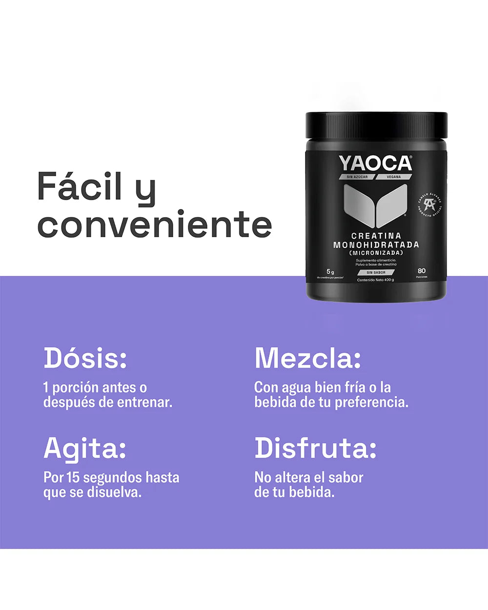 Creatina Monohidratada Micronizada Yaoca 400 g – 5 g por porción, rendimiento y potencia