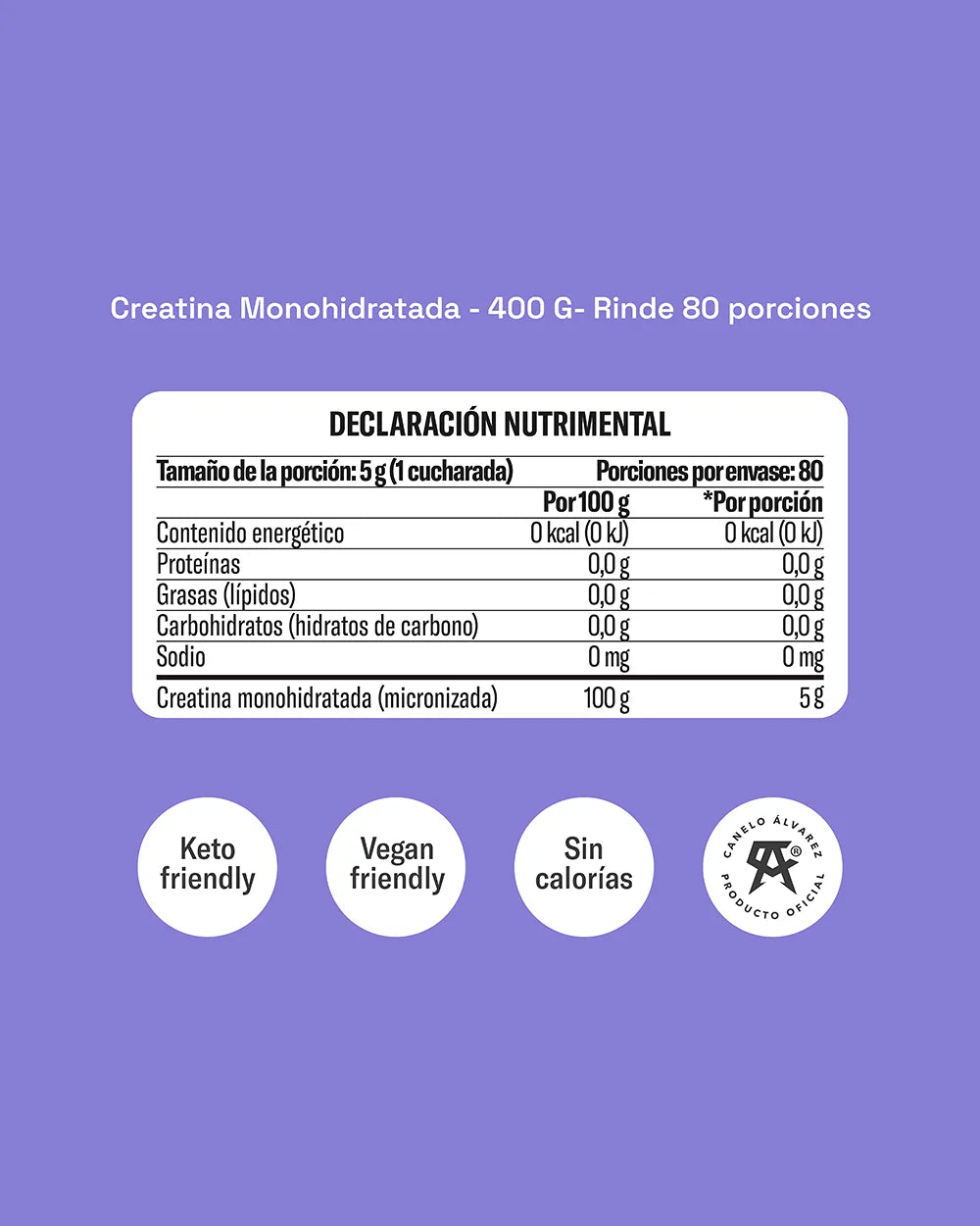 Creatina Monohidratada Micronizada Yaoca 400 g – 5 g por porción, rendimiento y potencia