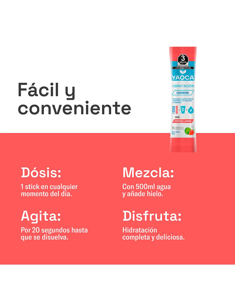 Electrolitos en Polvo Yaoca – Hidratación Instantánea con Vitaminas y Minerales (30 sobres)
