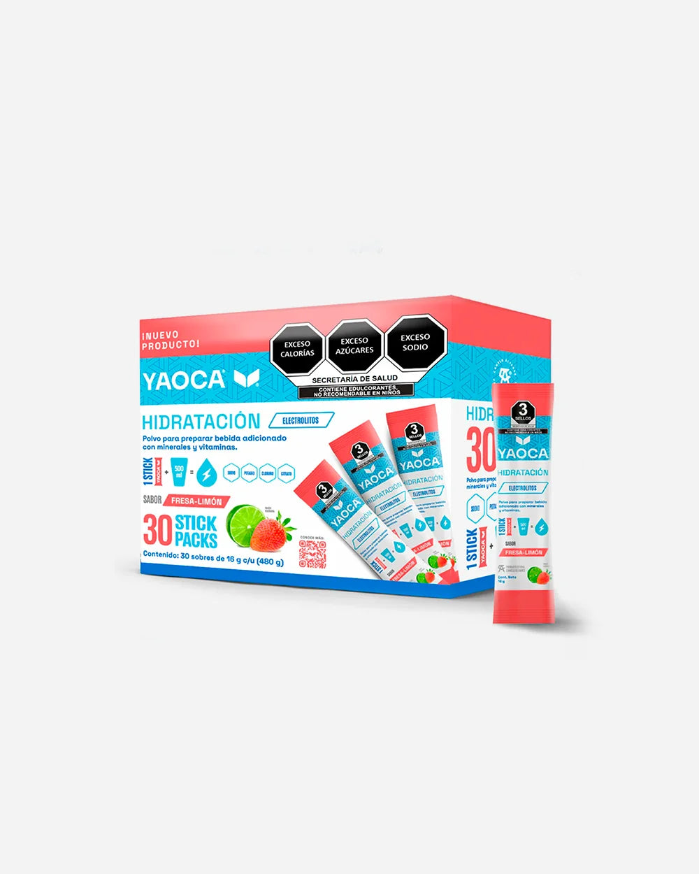 Electrolitos en Polvo Yaoca – Hidratación Instantánea con Vitaminas y Minerales (30 sobres)