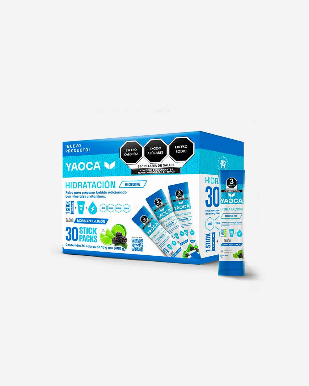 Electrolitos en Polvo Yaoca – Hidratación Instantánea con Vitaminas y Minerales (30 sobres)