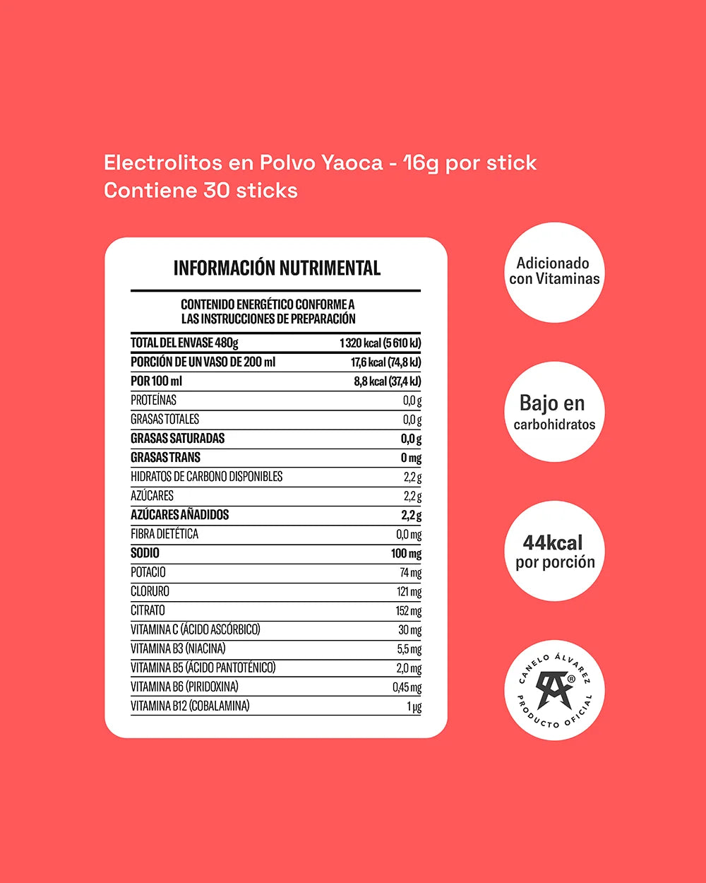Electrolitos en Polvo Yaoca – Hidratación Instantánea con Vitaminas y Minerales (30 sobres)