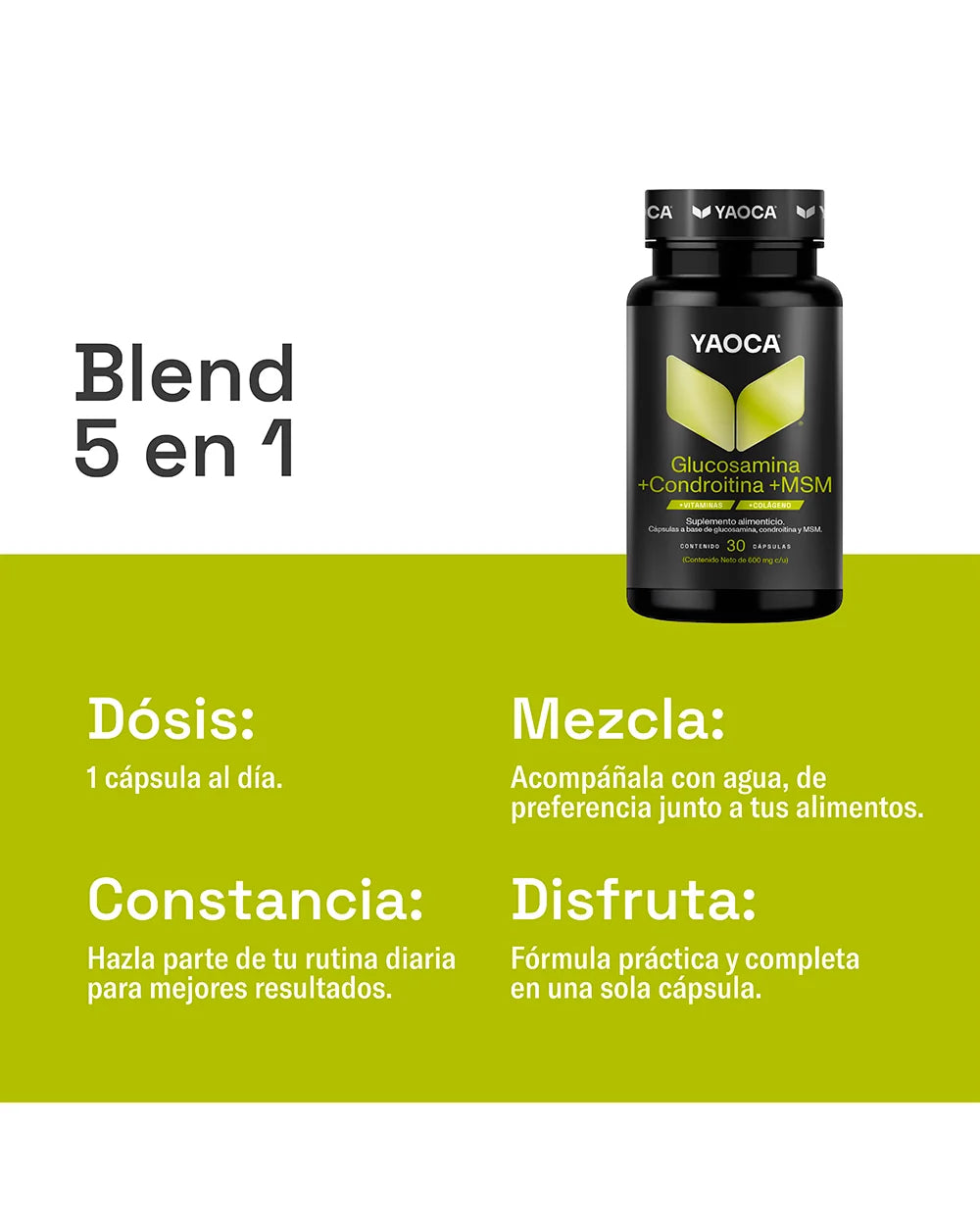 Glucosamina + Condroitina + MSM Yaoca - Soporte articular y movilidad, con colágeno y vitaminas
