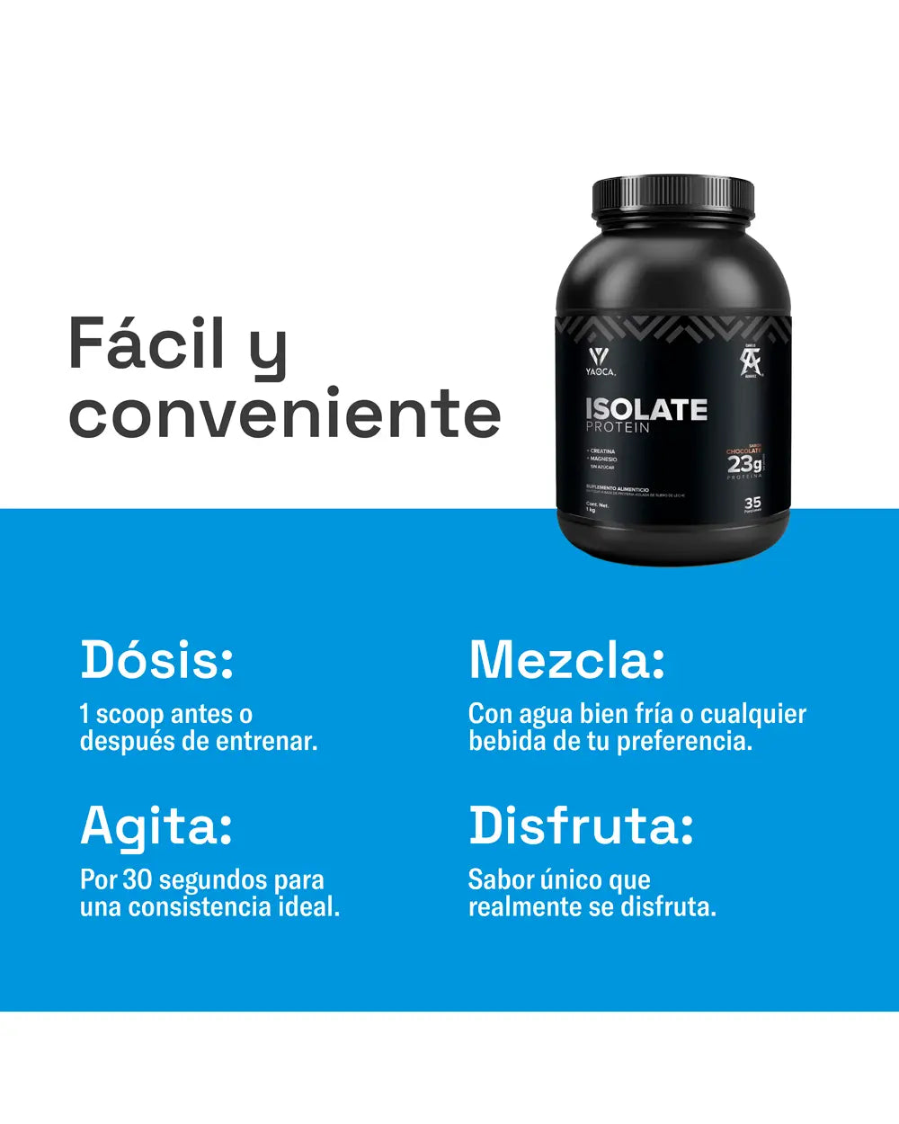 Proteína Isolate Chocolate 1kg - 23g de proteína pura, sin rellenos y sin azúcar