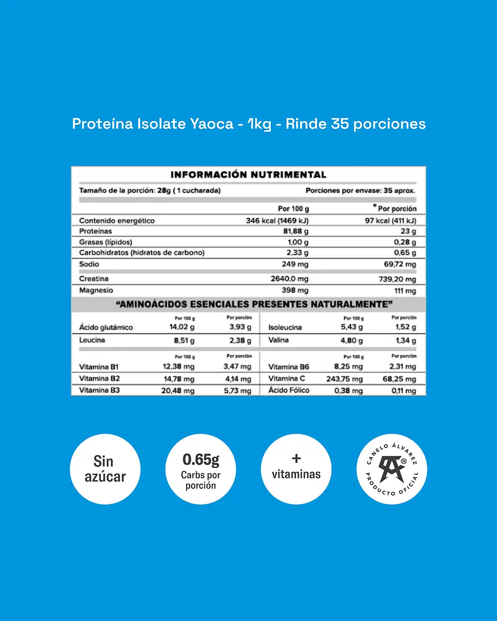 Proteína Isolate Chocolate 1kg - 23g de proteína pura, sin rellenos y sin azúcar