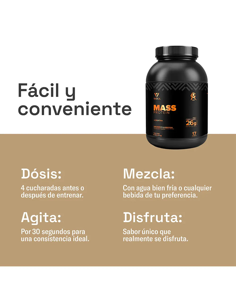 Proteína Mass – 26g de Proteína con Creatina y Vitaminas para Mayor Energía y Recuperación