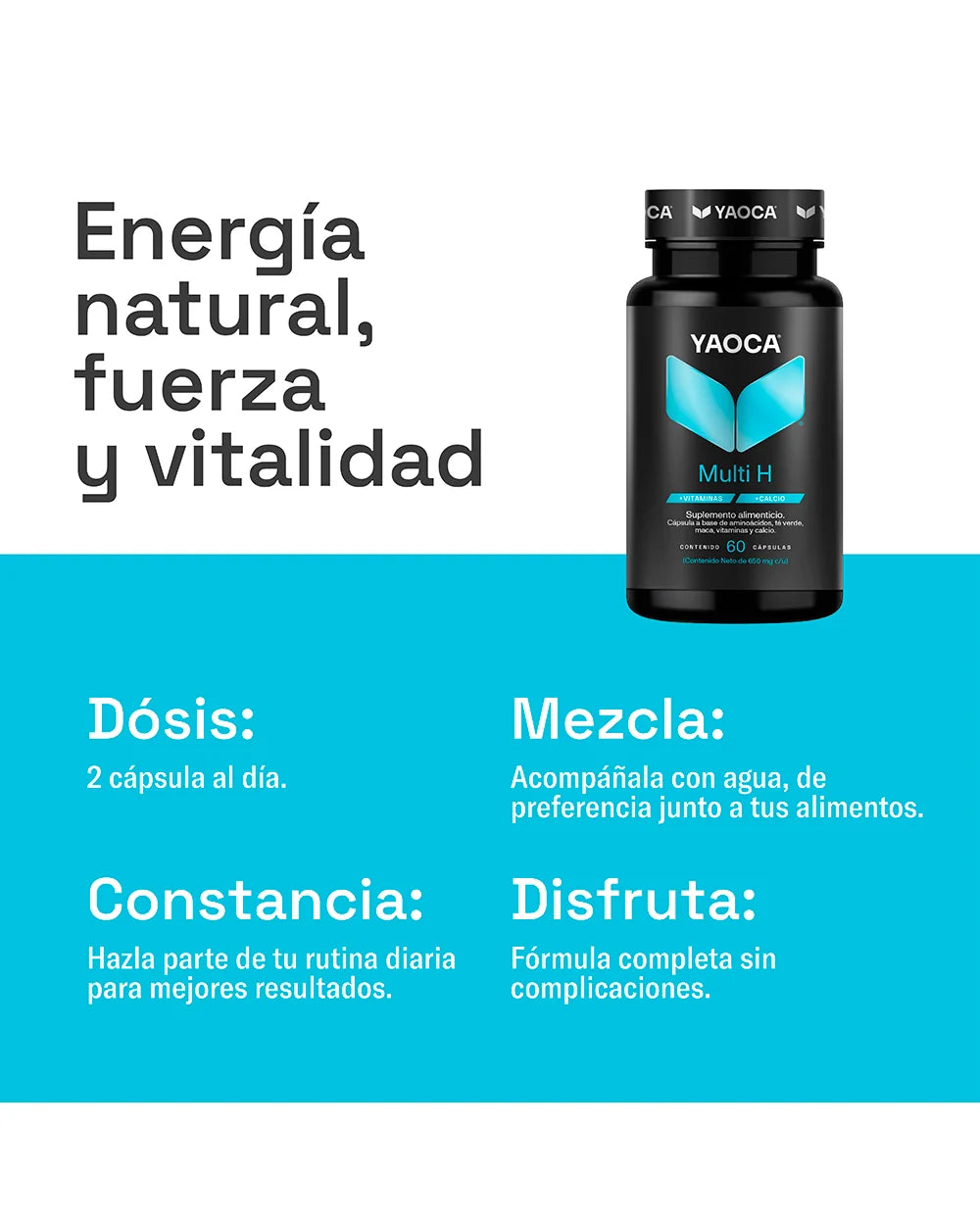 Multi H Yaoca - Energía y vitalidad diaria, apoyo óseo con calcio y aminoácidos