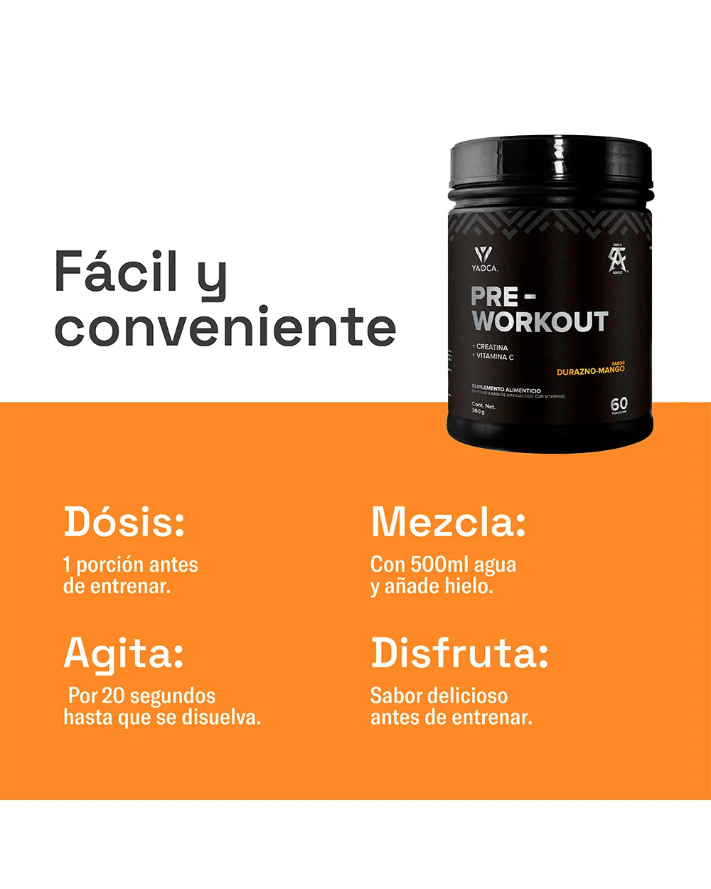 Pre-Workout Yaoca – Favorece tu Rendimiento con Beta-Alanina, Creatina y Vitaminas (60 porciones)