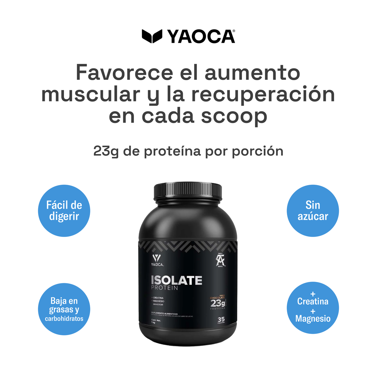 Proteína Isolate Chocolate 1kg - 23g de proteína pura, sin rellenos y sin azúcar
