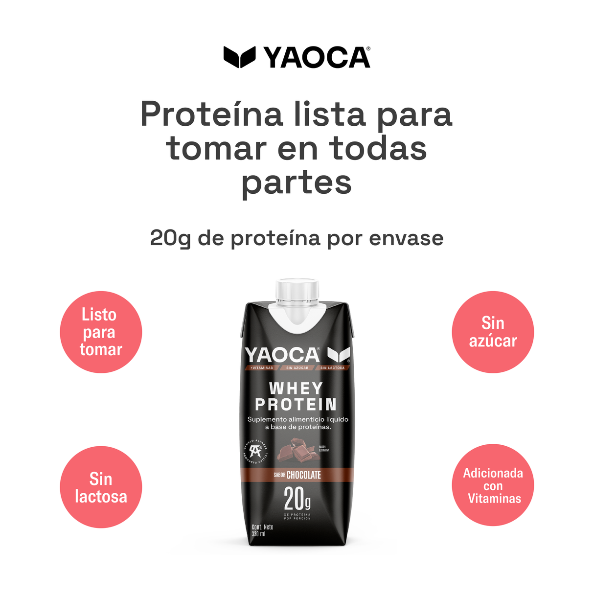 Proteína Whey Bebible Yaoca – 20g de proteína lista para tomar, práctica y deliciosa (12 pack)