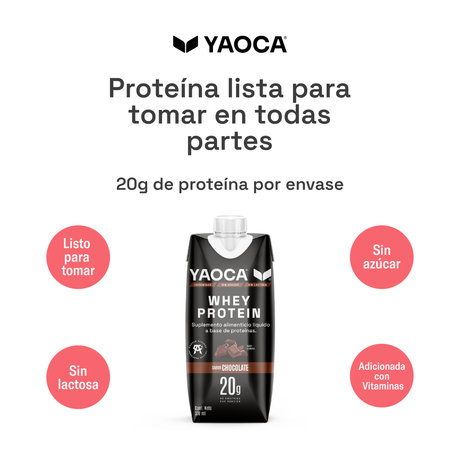 Proteína Whey Bebible Yaoca – 20g de proteína lista para tomar, práctica y deliciosa (12 pack)