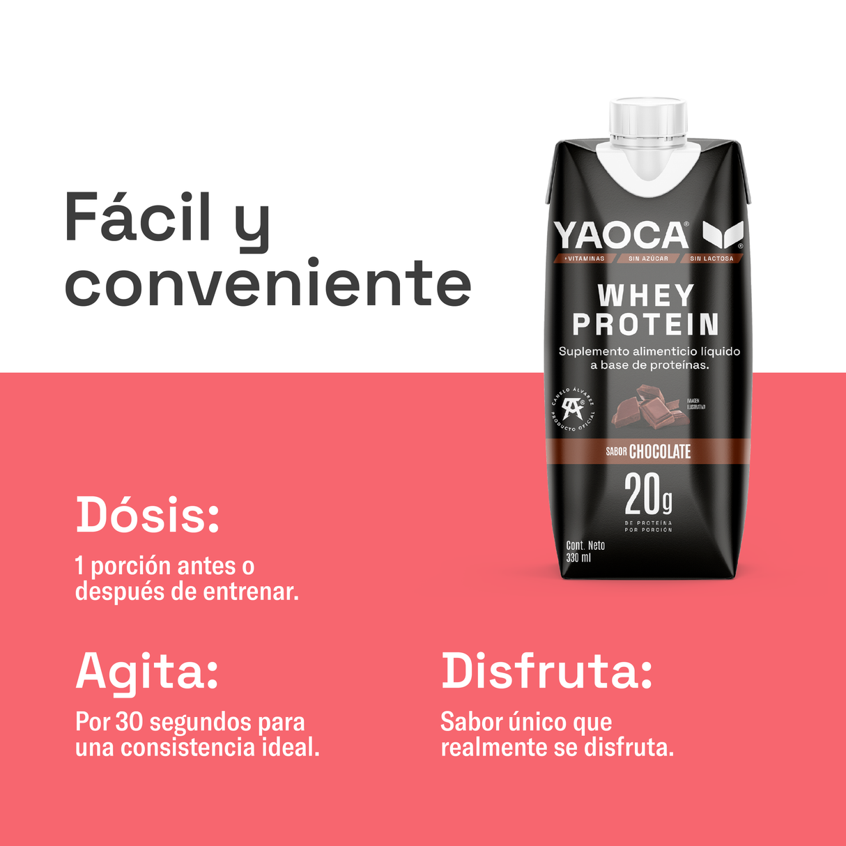 Proteína Whey Bebible Yaoca – 20g de proteína lista para tomar, práctica y deliciosa (12 pack)