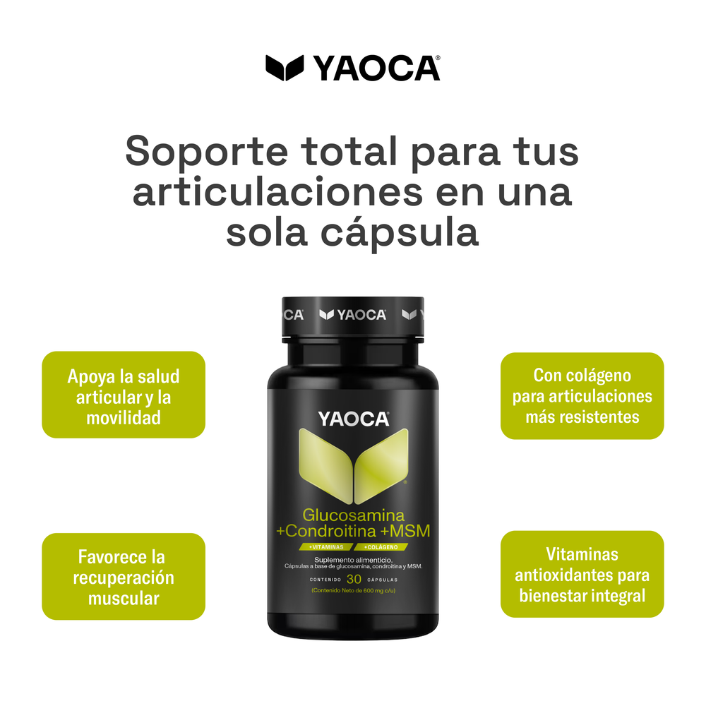 Glucosamina + Condroitina + MSM Yaoca - Soporte articular y movilidad, con colágeno y vitaminas