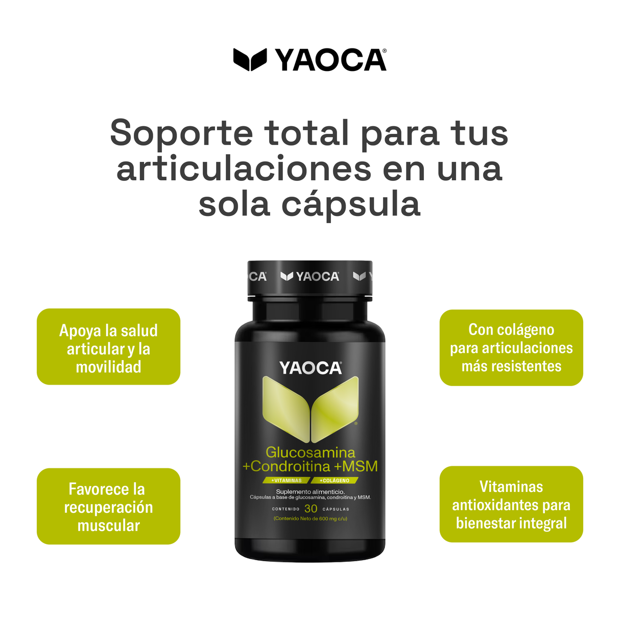 Glucosamina + Condroitina + MSM Yaoca - Soporte articular y movilidad, con colágeno y vitaminas
