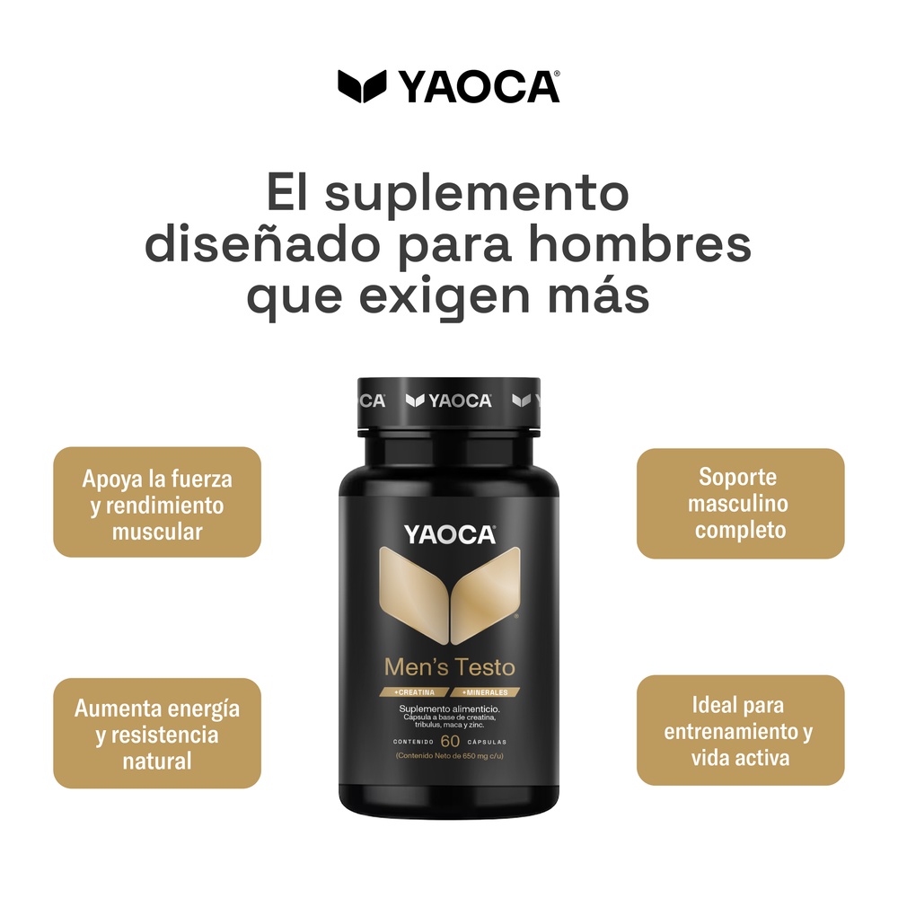 Men’s Testo Yaoca – Fuerza y energía, con creatina, tribulus y zinc (60 cápsulas)