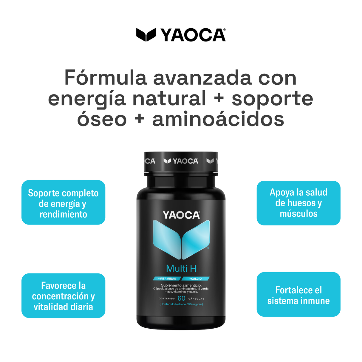 Multi H Yaoca - Energía y vitalidad diaria, apoyo óseo con calcio y aminoácidos