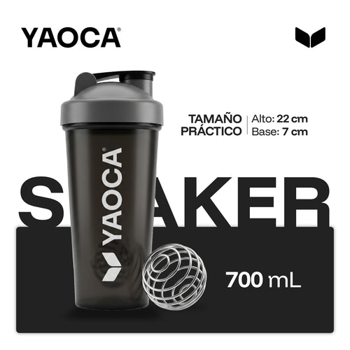 Vaso Shaker Negro, 700ml, A prueba de fugas, libre de BPA con esfera mezcladora