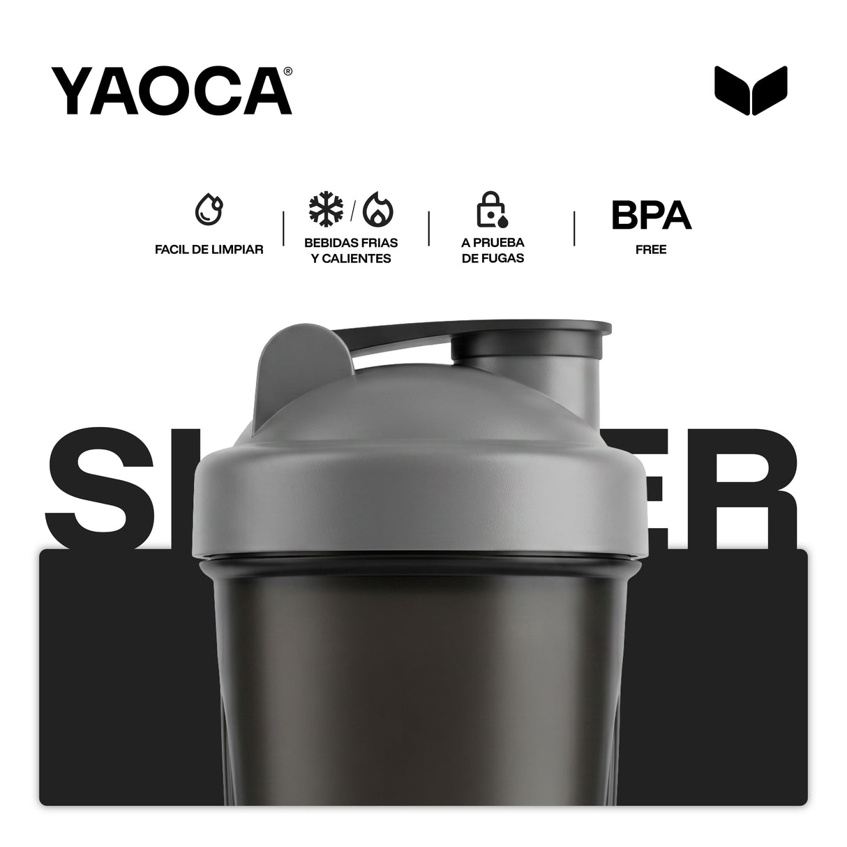 Vaso shaker Yaoca 700 ML - color Negro con esfera mezcladora