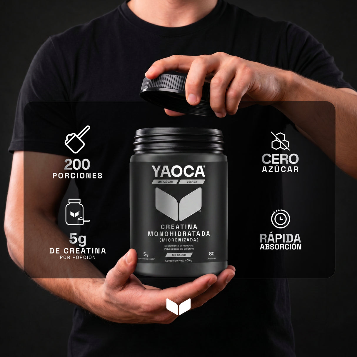 Creatina Monohidratada Micronizada Yaoca 400 g – 5 g por porción, rendimiento y potencia