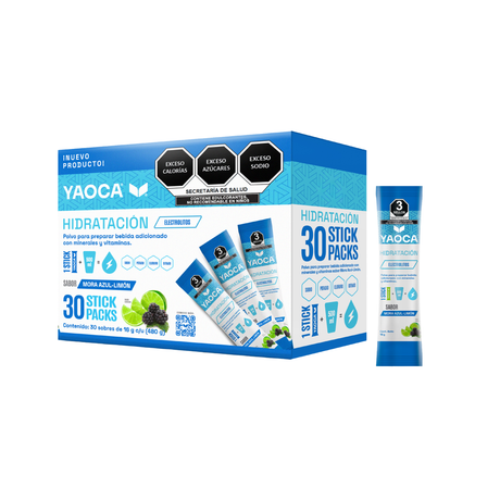 Electrolitos en Polvo Yaoca – Hidratación Instantánea con Vitaminas y Minerales (30 sobres)