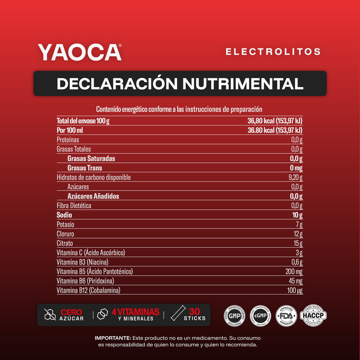 Electrolitos en Polvo Yaoca – Hidratación Instantánea con Vitaminas y Minerales (30 sobres)