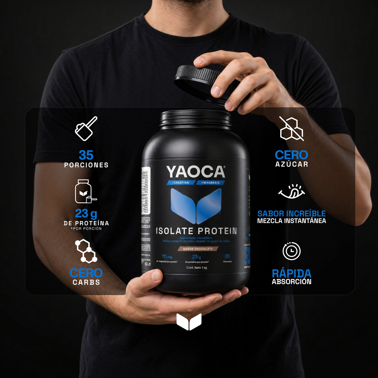 Proteína Isolate Chocolate 1kg - 23g de proteína pura, sin rellenos y sin azúcar