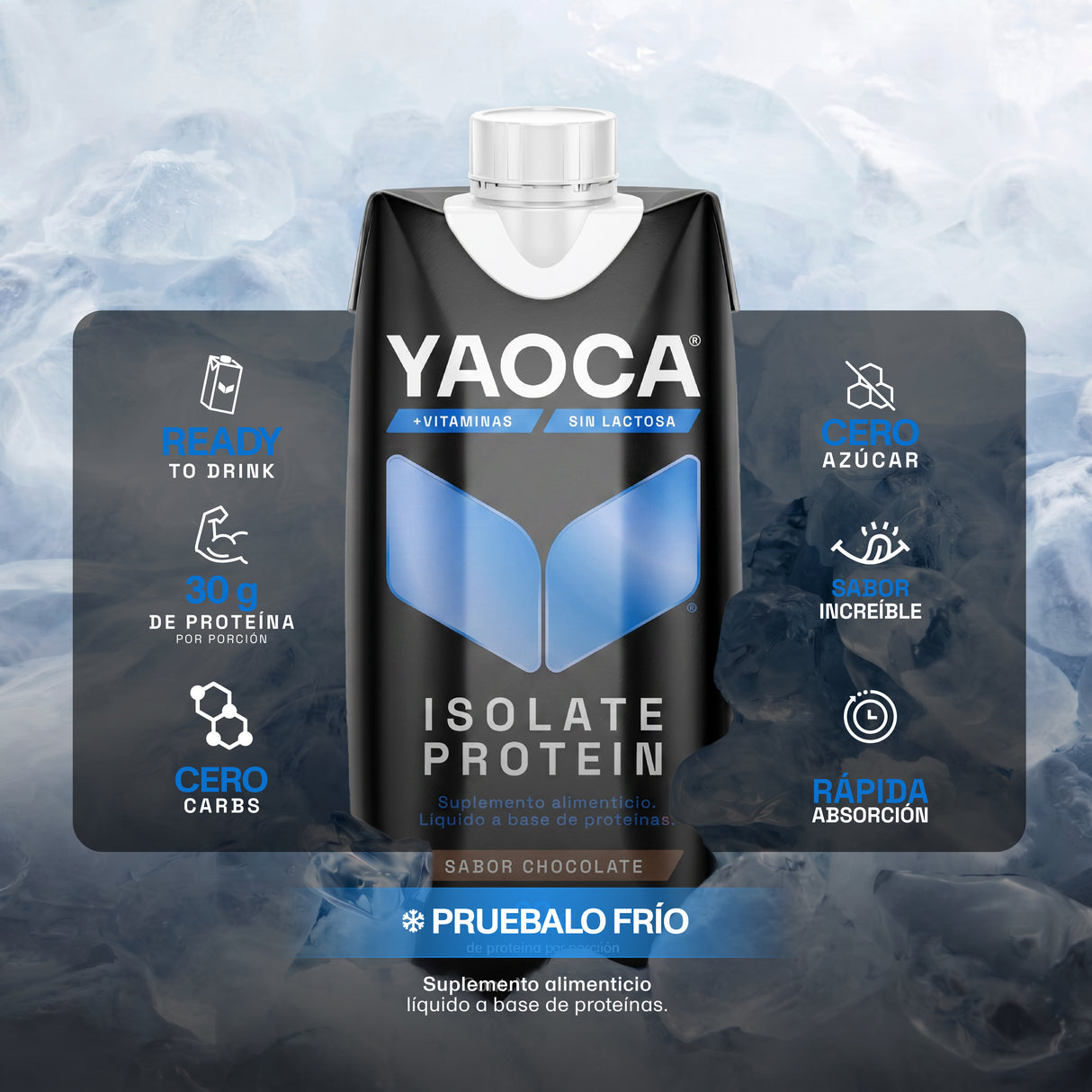 Proteína Isolate Bebible Yaoca Sabor Chocolate – 30g de proteína lista para tomar, práctica y deliciosa (12 pack)