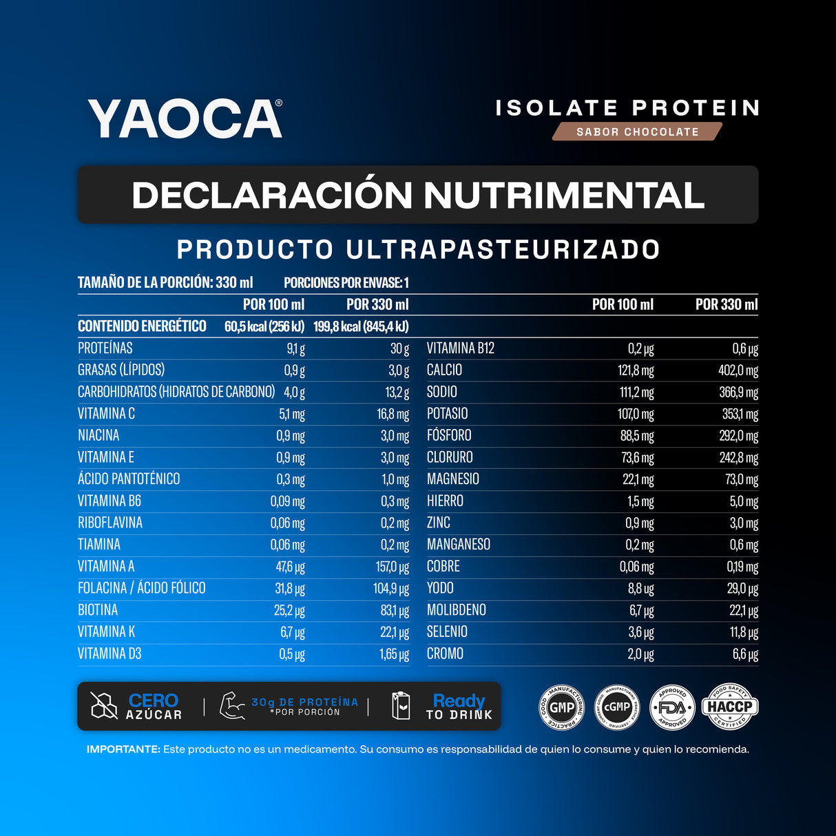 Proteína Isolate Bebible Yaoca Sabor Chocolate – 30g de proteína lista para tomar, práctica y deliciosa (12 pack)