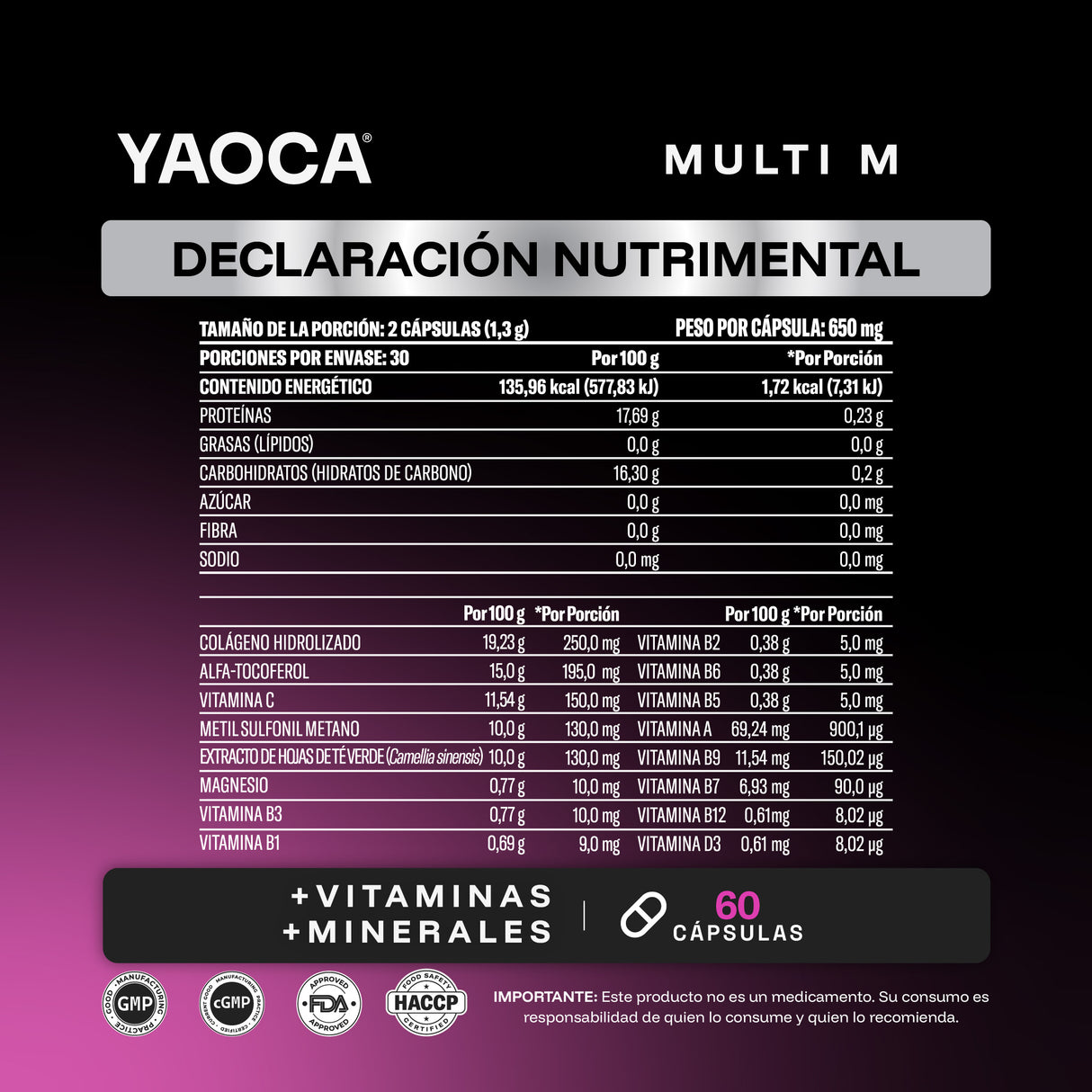 Multivitamínico Multi M 60 cáps , Fórmula mujer, Belleza y energía diaria con colágeno hidrolizado