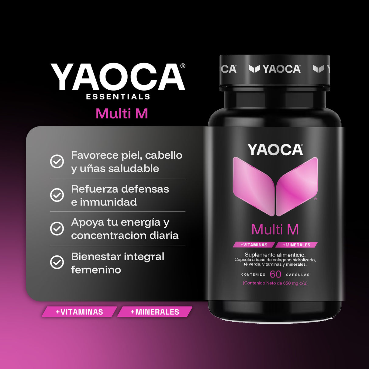Multivitamínico Multi M 60 cáps , Fórmula mujer, Belleza y energía diaria con colágeno hidrolizado