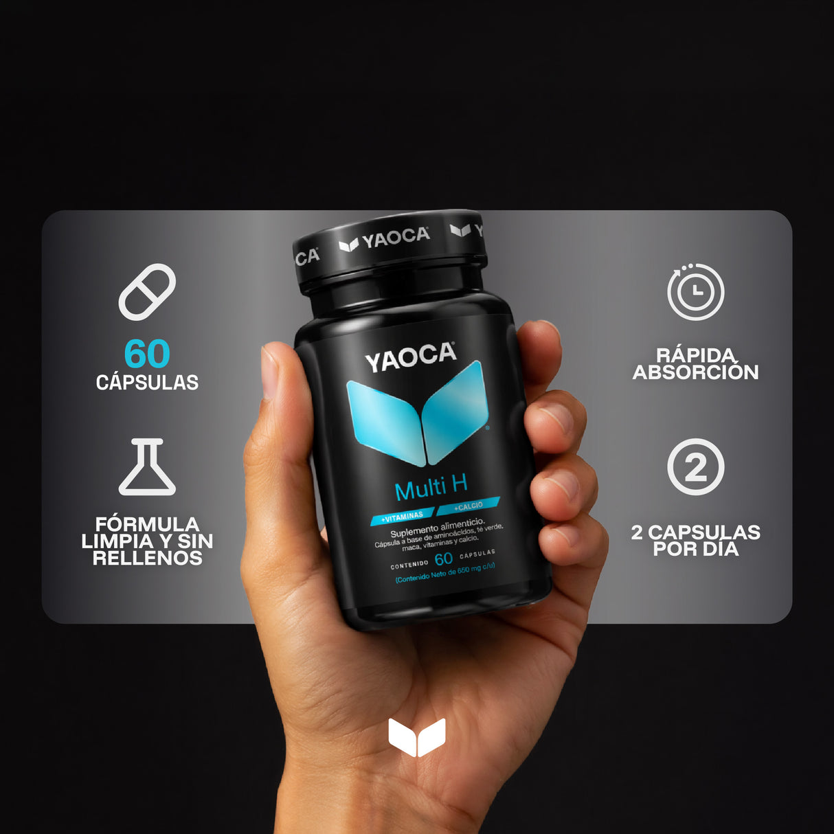 Multivitamínico Multi H 60 cáps, Fórmula hombre, Energía diaria y apoyo óseo con calcio y aminoácidos