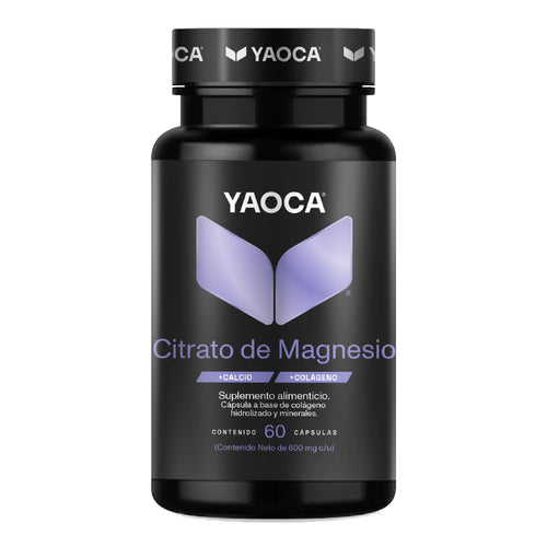 Citrato de Magnesio con Calcio y Colágeno Yaoca, 60 Cáps, Apoyo diario para músculos y huesos