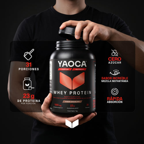 Proteína Whey , 1kg, 23g de proteína de máxima pureza con creatina y magnesio