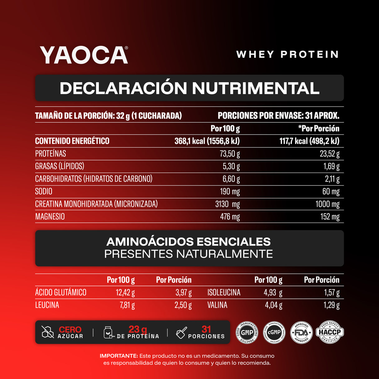 Proteína Whey 1kg - Máxima pureza con Creatina y Magnesio, 23g de proteína