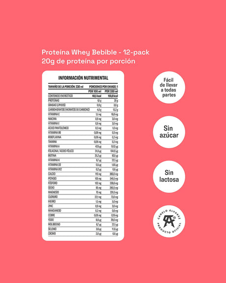 Proteína Whey Bebible Yaoca – 20g de proteína lista para tomar, práctica y deliciosa (12 pack)