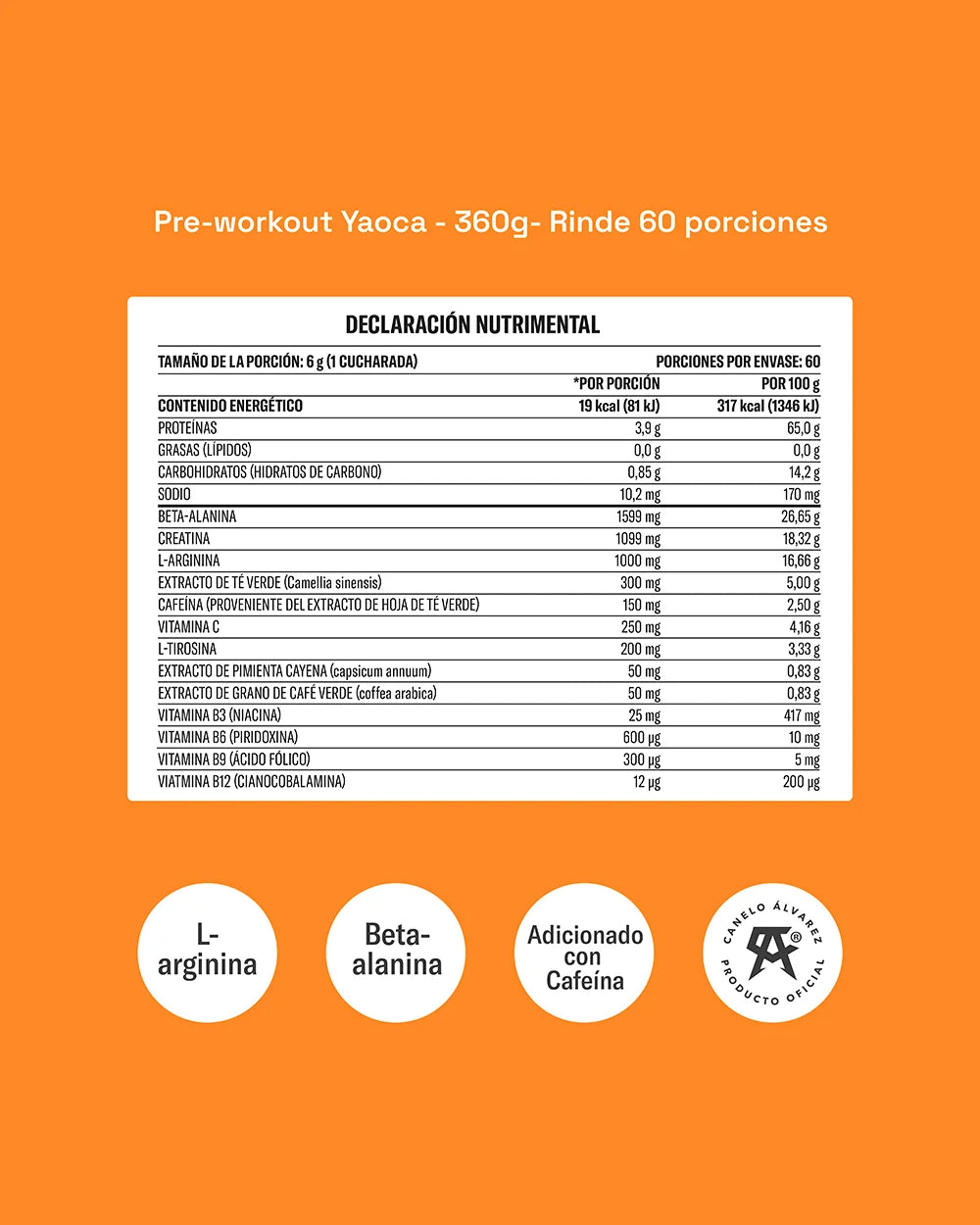 Pre-Workout Yaoca – Favorece tu Rendimiento con Beta-Alanina, Creatina y Vitaminas (60 porciones)