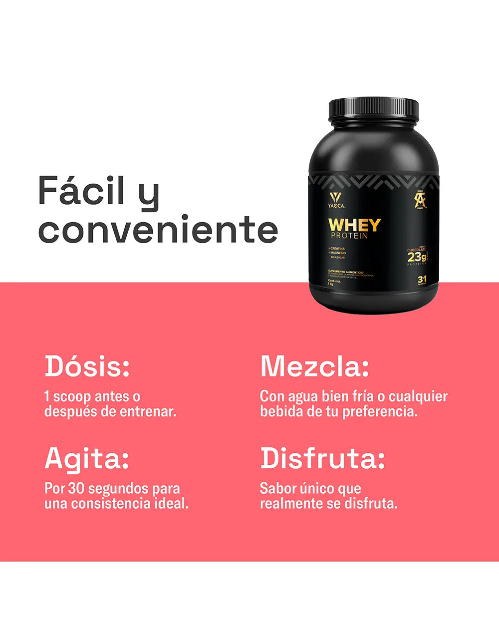 Proteína Whey 1kg - Máxima pureza con Creatina y Magnesio, 23g de proteína