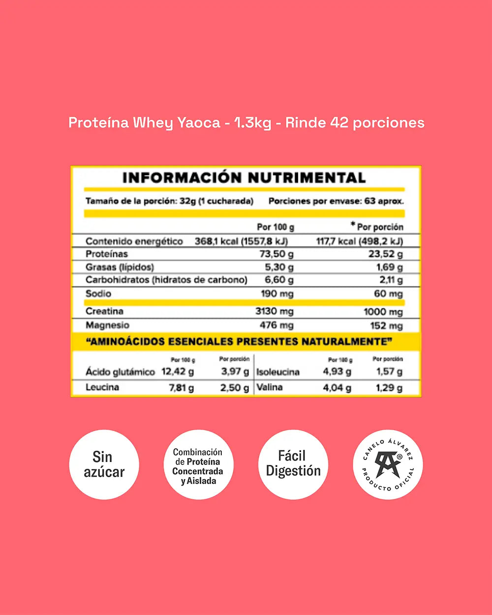 Proteína Whey 1kg - Máxima pureza con Creatina y Magnesio, 23g de proteína