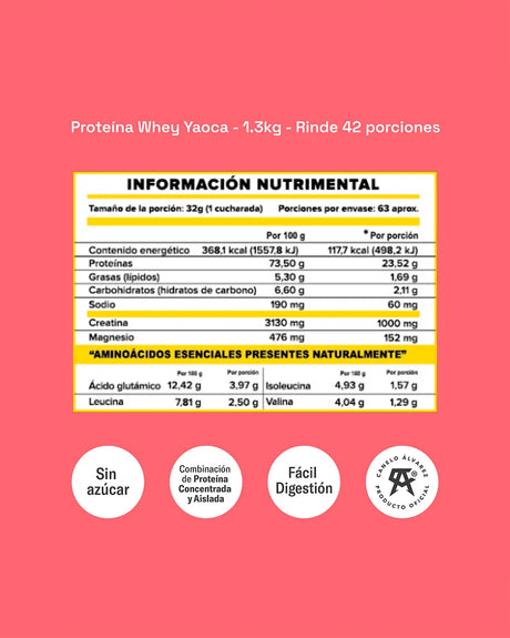 Proteína Whey 1kg - Máxima pureza con Creatina y Magnesio, 23g de proteína