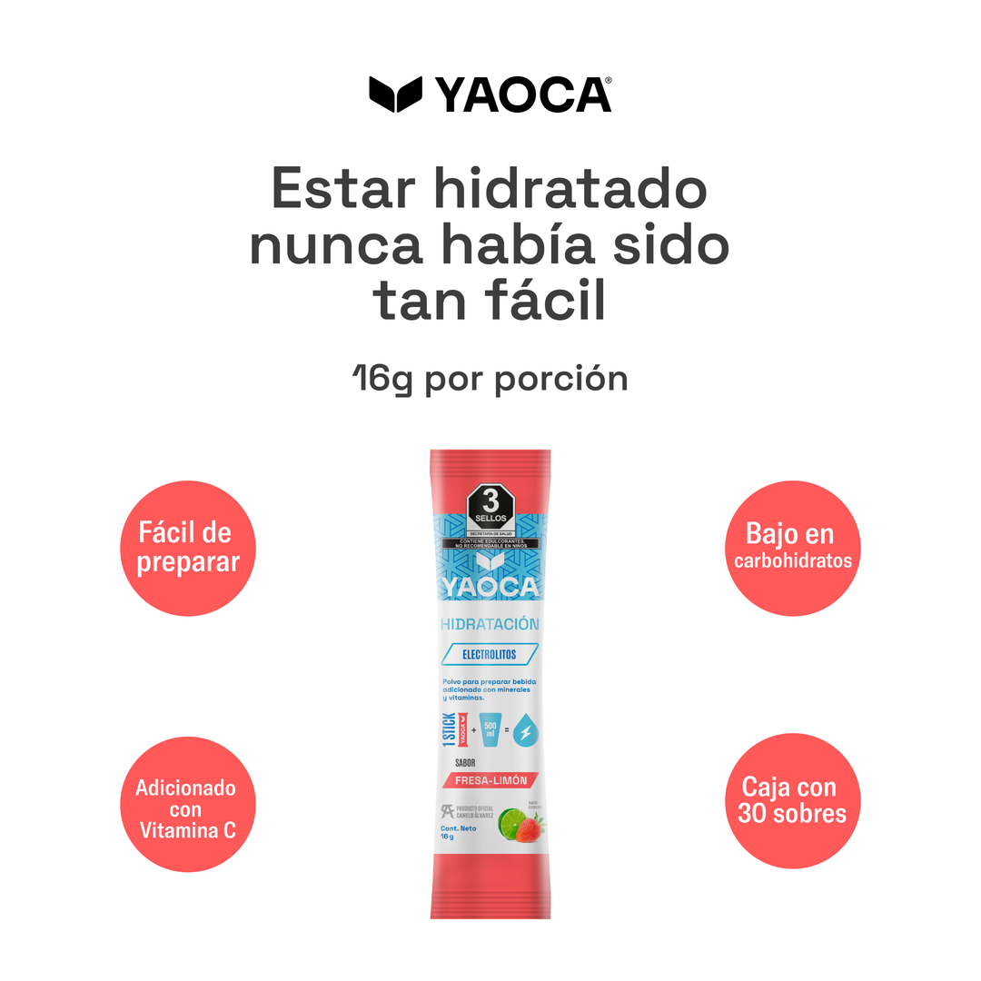 Electrolitos en Polvo Yaoca – Hidratación Instantánea con Vitaminas y Minerales (30 sobres)