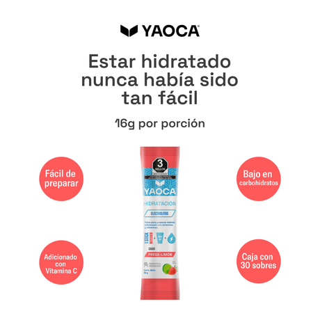 Electrolitos en Polvo Yaoca – Hidratación Instantánea con Vitaminas y Minerales (30 sobres)