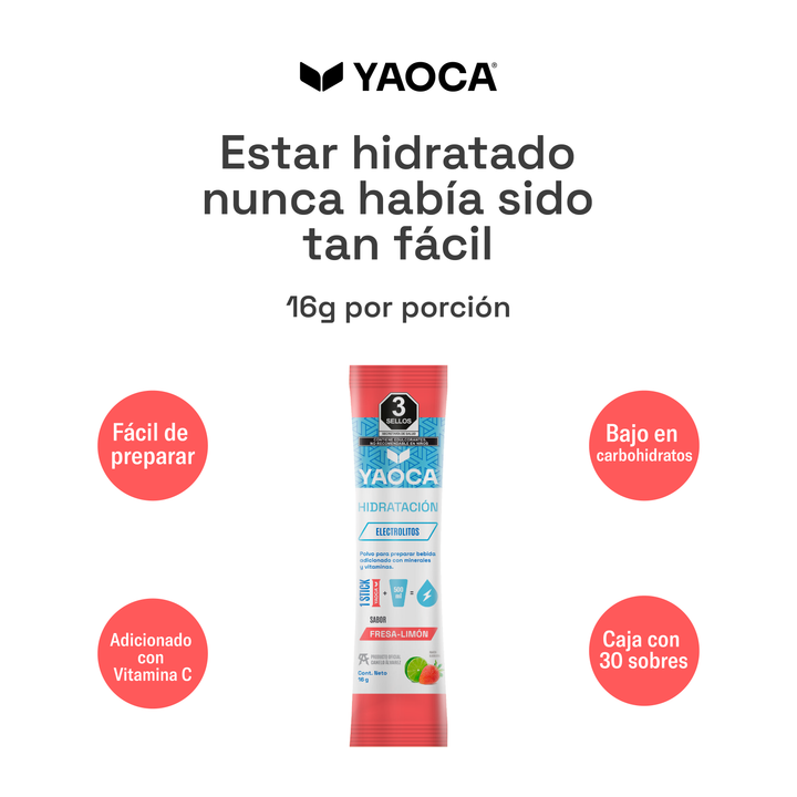 Electrolitos en Polvo Yaoca – Hidratación Instantánea con Vitaminas y Minerales (30 sobres)