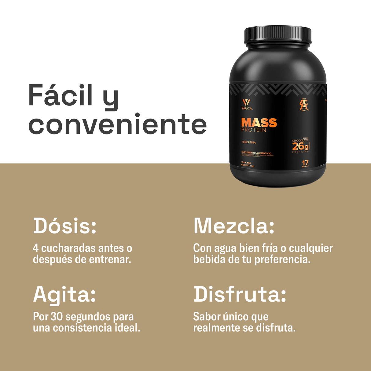 Proteína Mass – 26g de Proteína con Creatina y Vitaminas para Mayor Energía y Recuperación