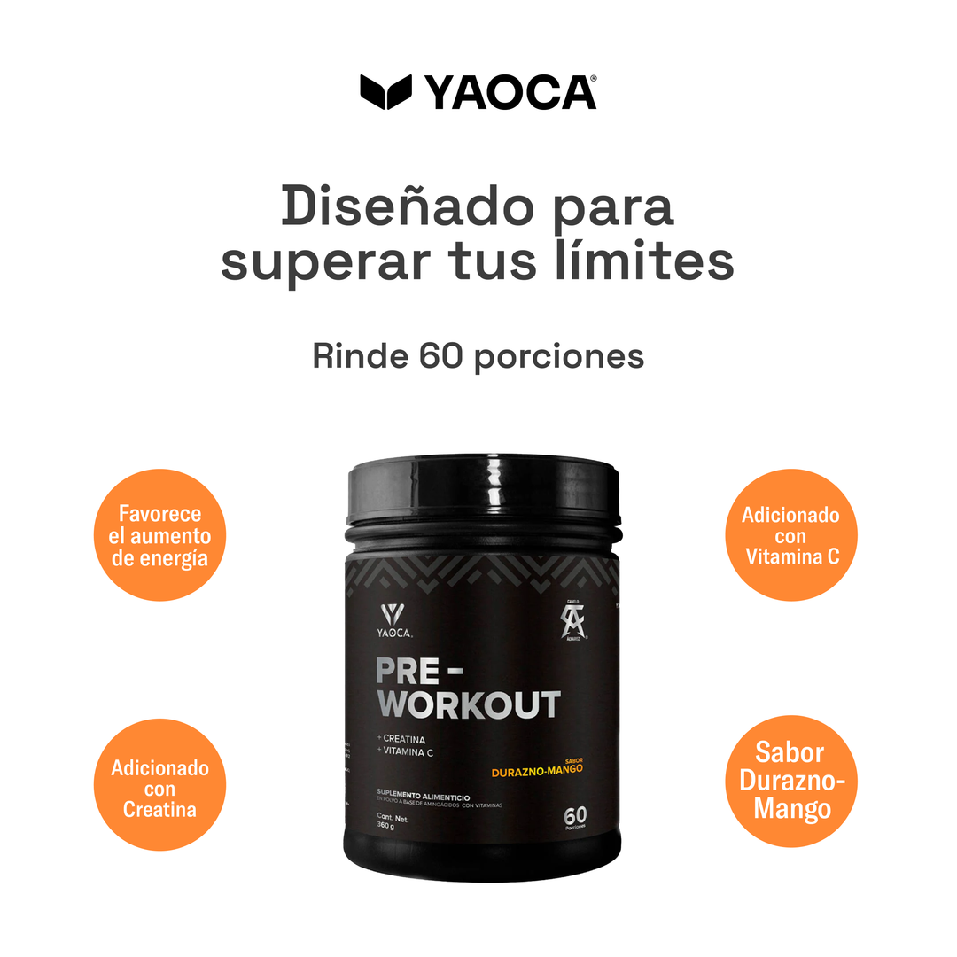 Pre-Workout Yaoca – Favorece tu Rendimiento con Beta-Alanina, Creatina y Vitaminas (60 porciones)